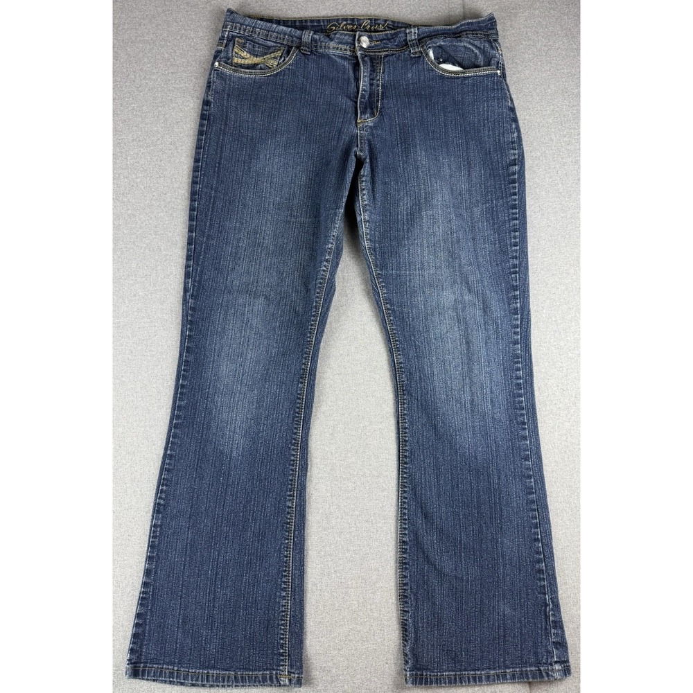 Silver Crush Womens Size 16 Bootcut Jeans Embroidered Rhinestone Stretch Y2K